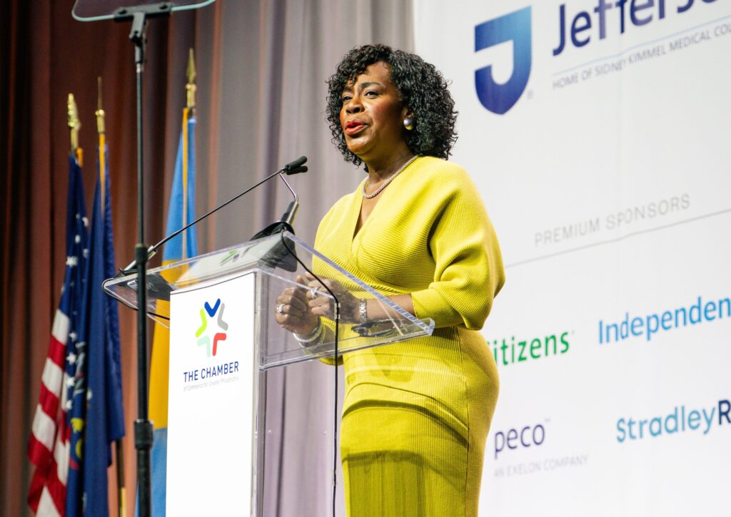 cherelle-parker-chamber-bp-021226 Mayor Cherelle Parker spoke at the Chamber of Commerce of Greater Philadelphia's mayoral luncheon