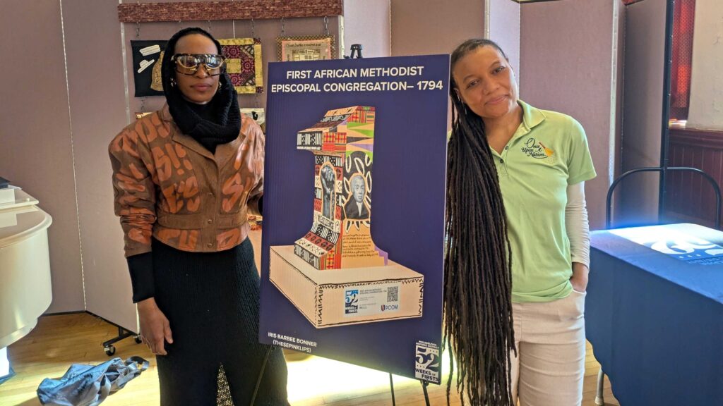 first-african-methodist-congregation-bp-020626 Arist Iris Barbee Bonner (left) and Once Upon A Nation storyteller Courtney Mitchell