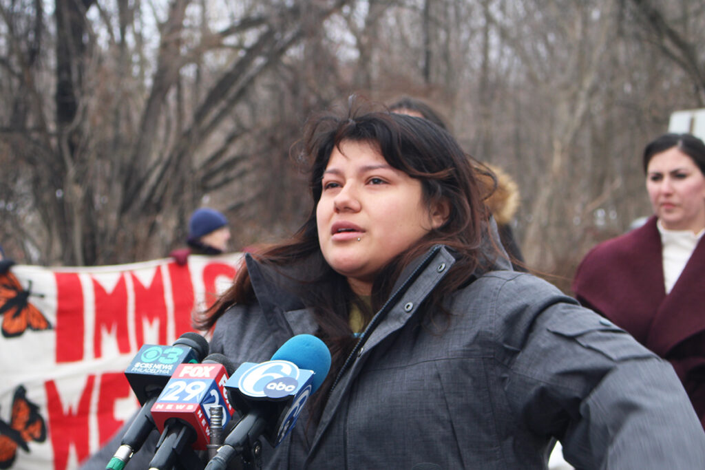 lower-providence-ice-raid-3 Guadalupe Lopez speaks at a rally