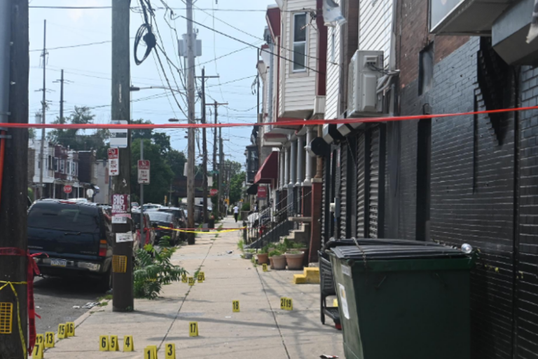the police scene after a shooting in Philly