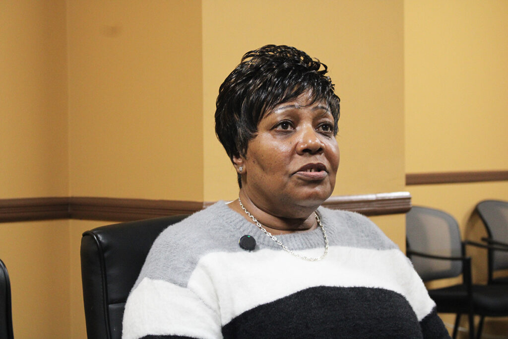 Rochelle Bilal speaking to reporters
