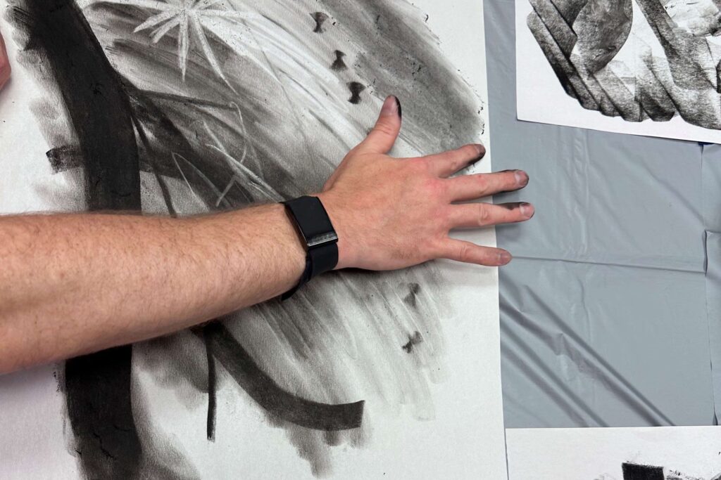 CreatiVeterans-veteran-painting-delaware-mariposa-art-2025-1-file hand-painting with charcoal