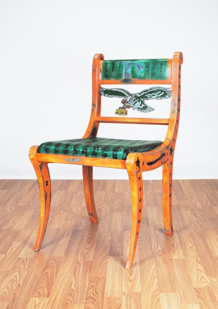 a chair with Eagles insignia