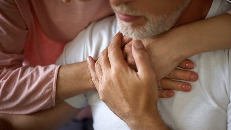 Loving Wife Hugging Disabled Husband, Spouse Support, Couple Affection, Care