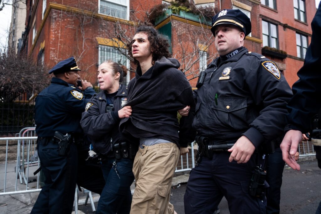 APTOPIX Gracie Mansion Protests Police detain Emir Balat after he attempted to detonate an improvised explosive device