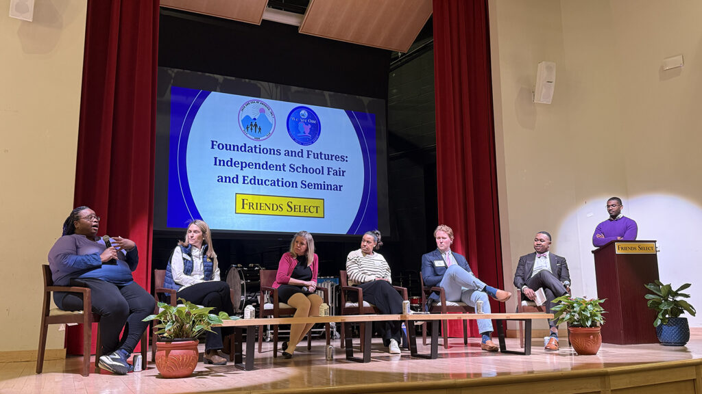 independent-schools-fair A panel of independent school leaders sit on a stage during a discussion
