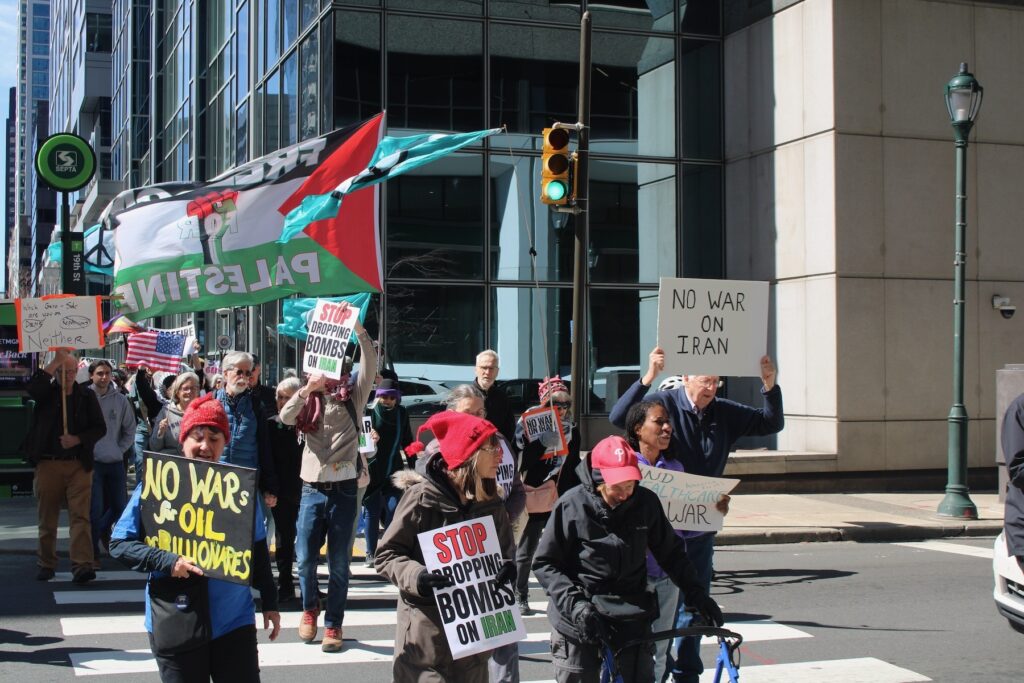 Iran protesters hold up signs in Philadelphia