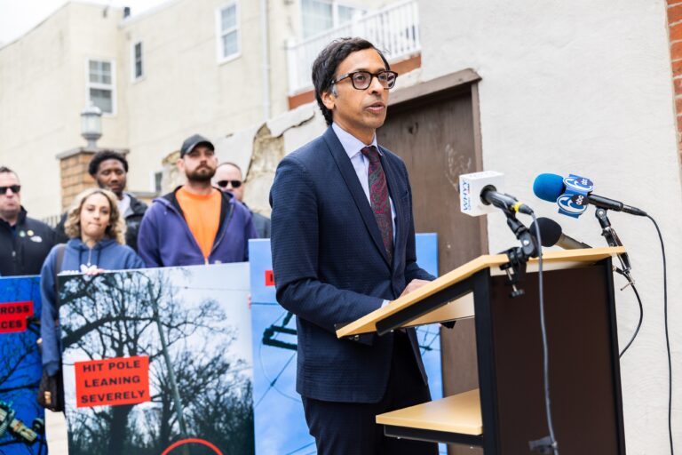 Nikil Saval speaks at a press conference