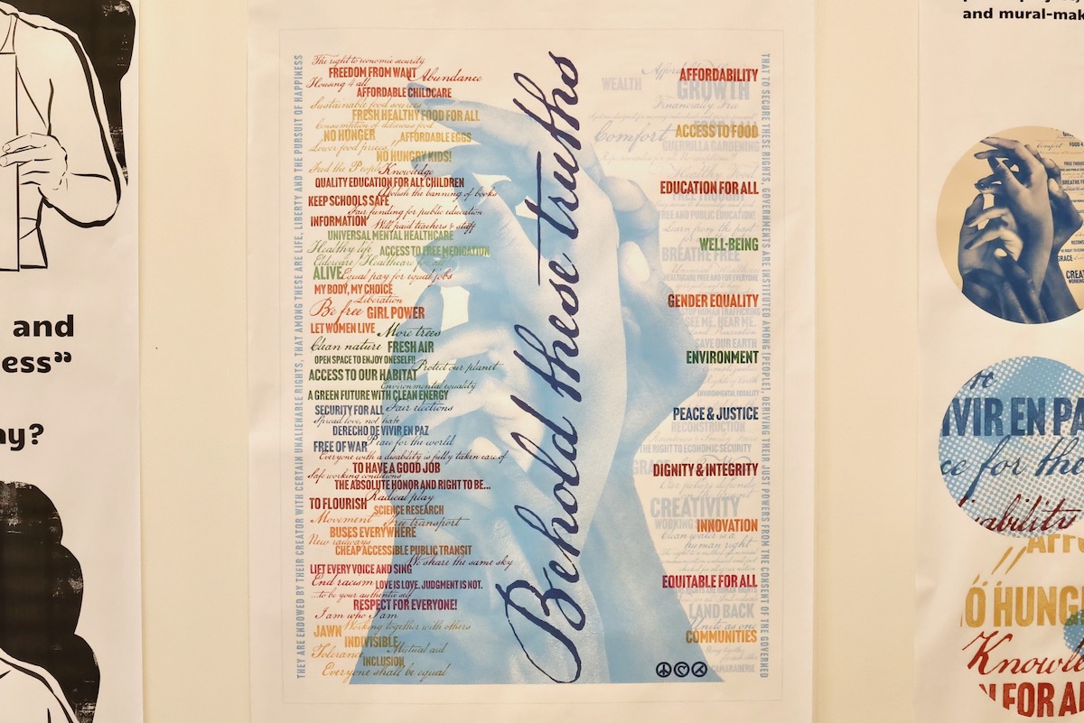 Prints on display for the Mural Arts' project, ''Printmaking by the People.''