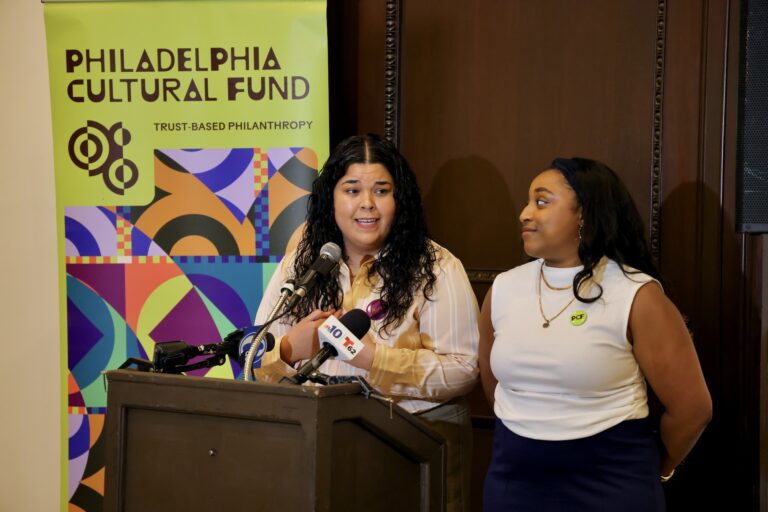 Gabriela Sanchez speaks next to Camille Halsey