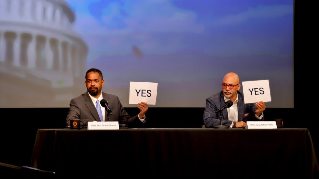 2026 04 29-e lee-sharif street chris rabb-philadelphia whyy-3rd congressional district debate Pennsylvania Sen. Sharif Street and Pennsylvania state Rep. Chris Rabb