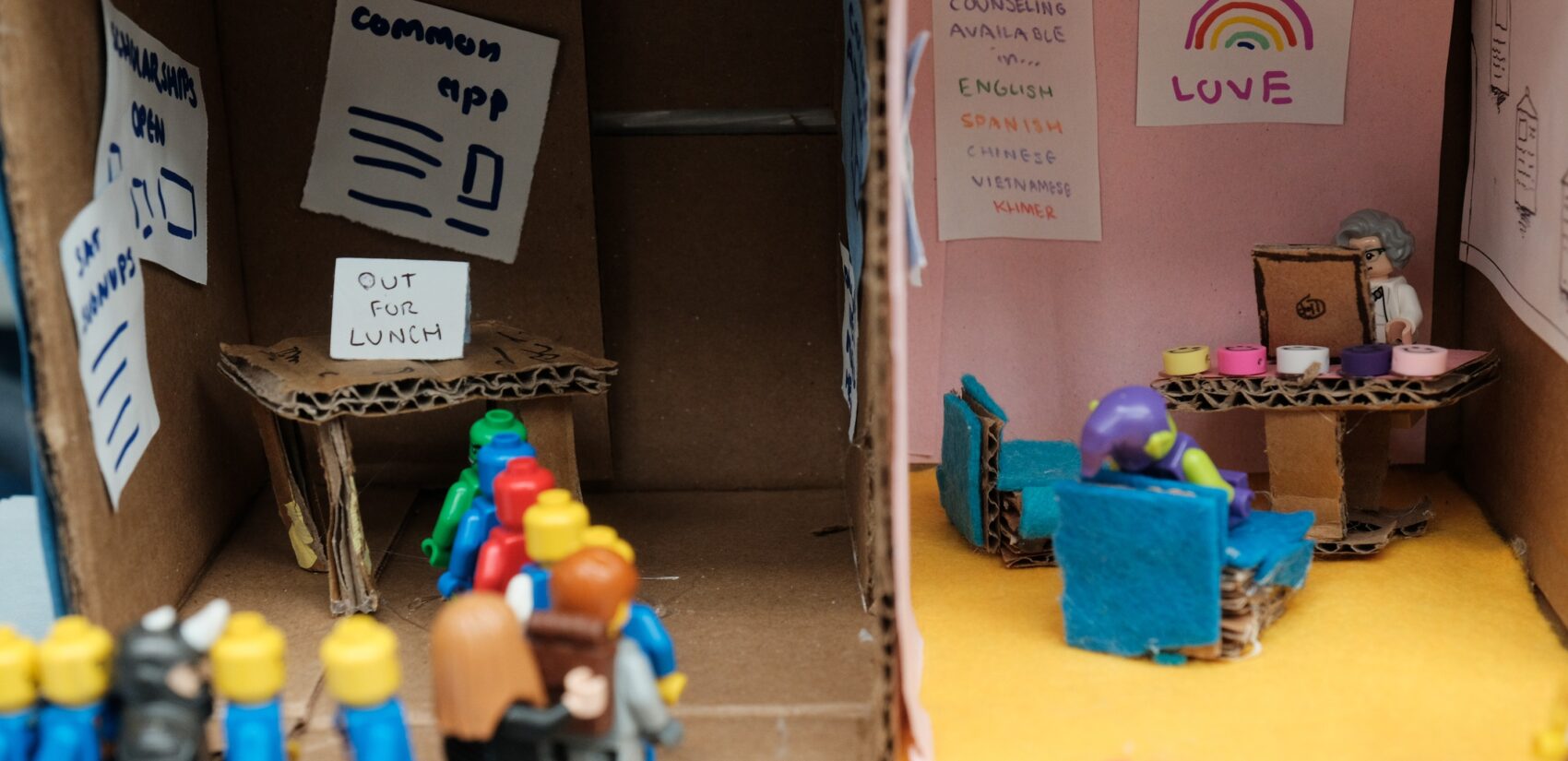 a diorama showing how reallocating resources could create better school classrooms