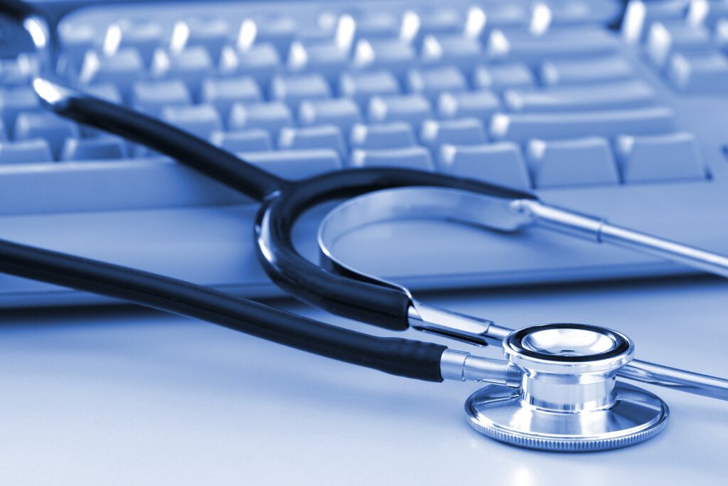 bigstock-stethoscope-by-keyboard-2026-04-24 Stethoscope stitting on a computer keyboard