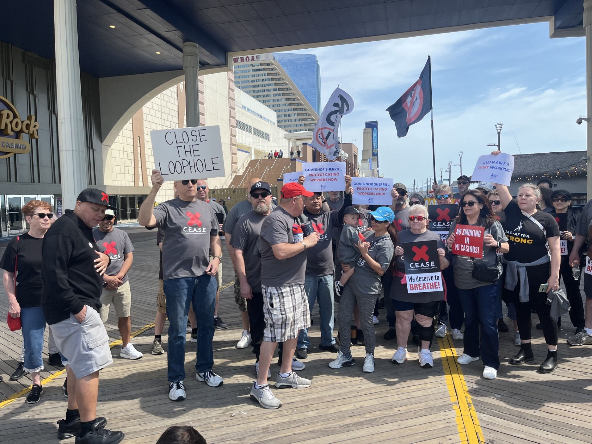 Casino workers rallying on the Atlantic City Boardwalk