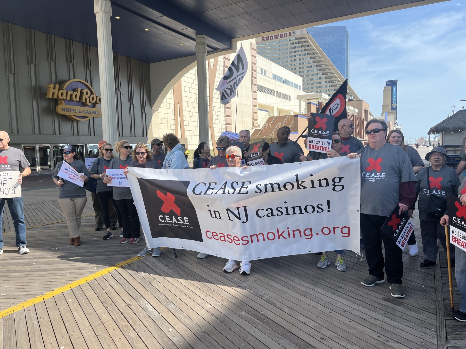 Casino workers rallying on the Atlantic City Boardwalk