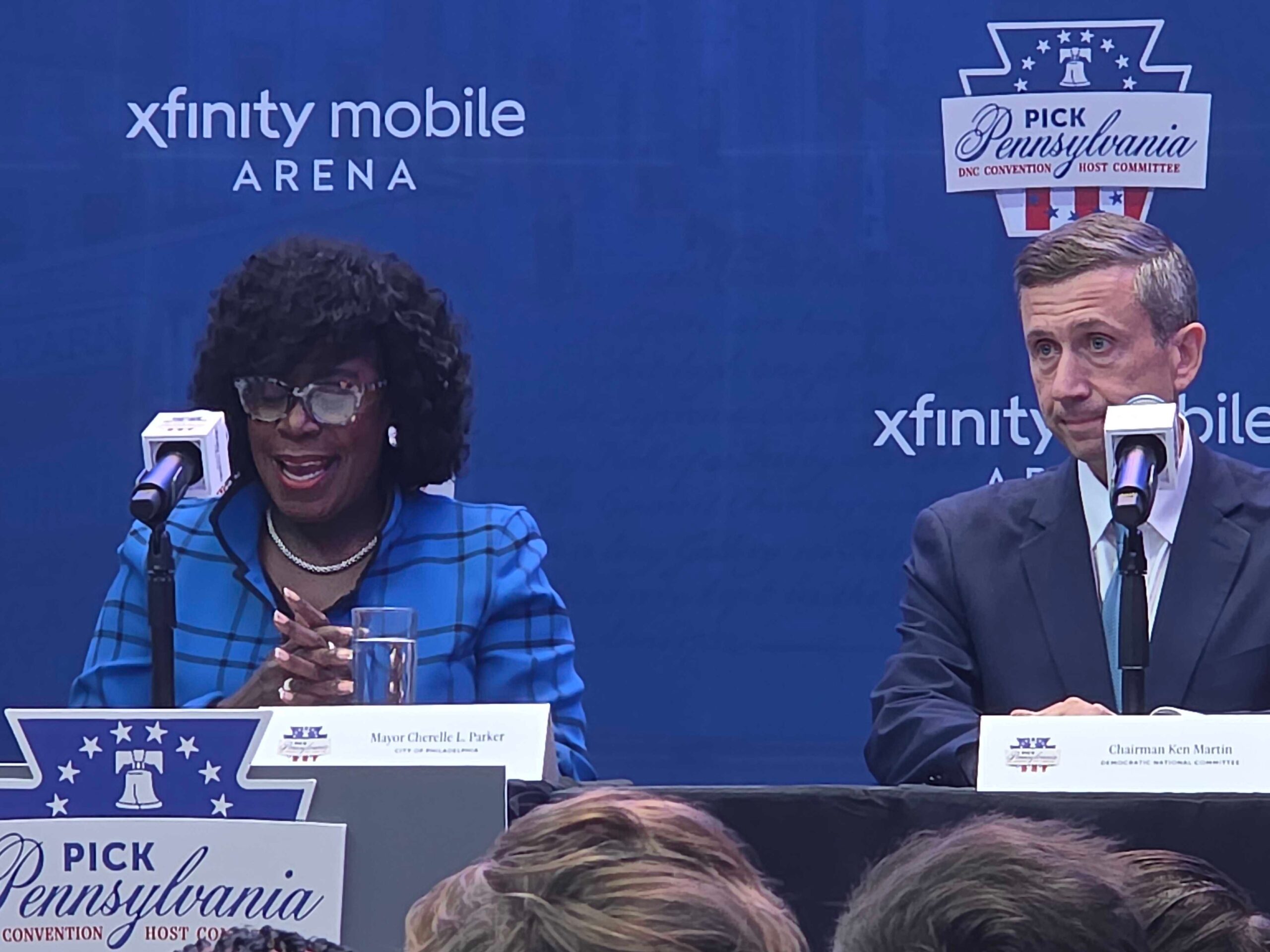Cherelle Parker and Ken Martin at a press conference
