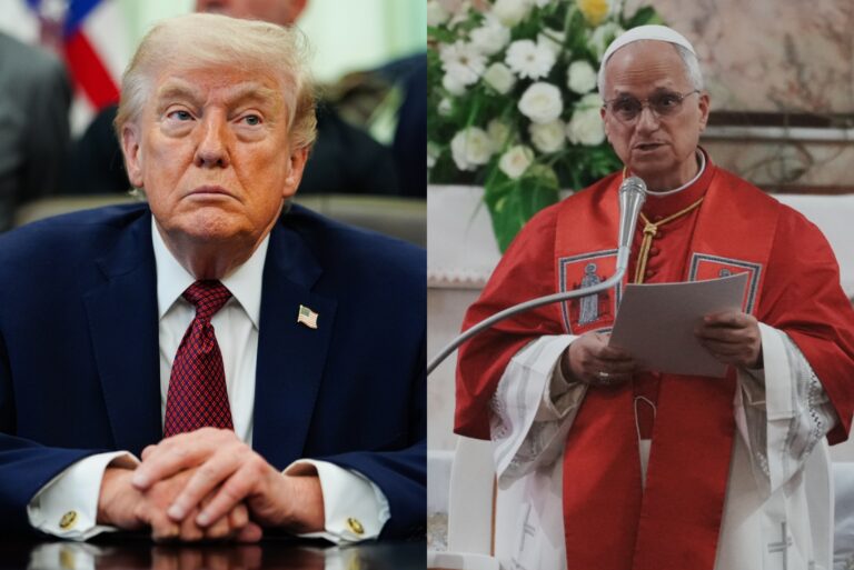 side-by-side photos of Donald Trump and Pope Leo XIV