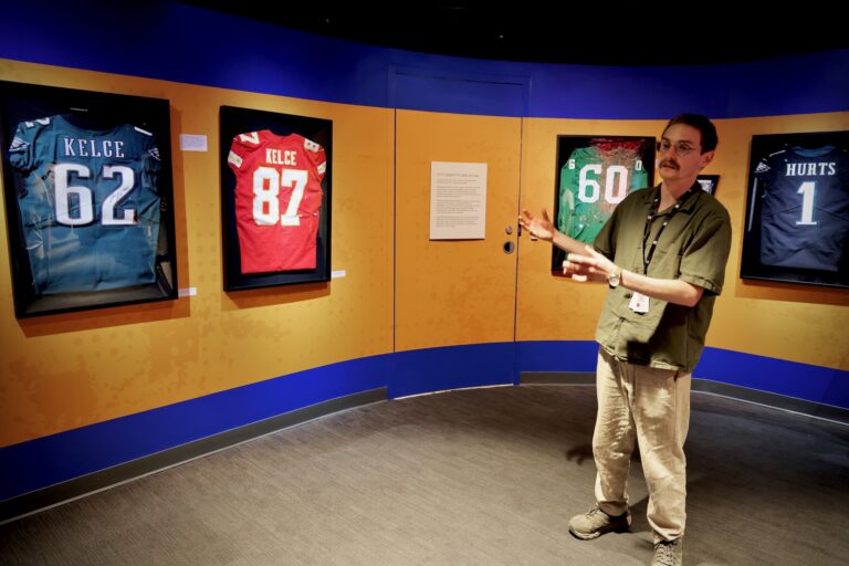National Liberty Museum educator Tyler Fuller leads a tour