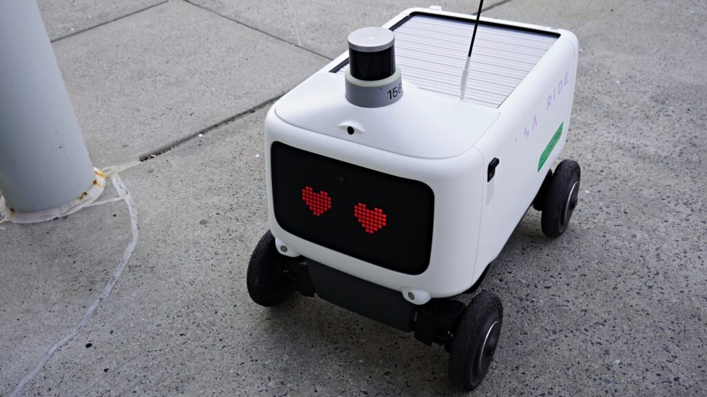 One of the many eye expressions on the Uber Eats delivery robots