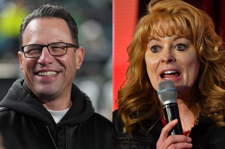 side-by-side photos of Josh Shapiro and Stacy Garrity