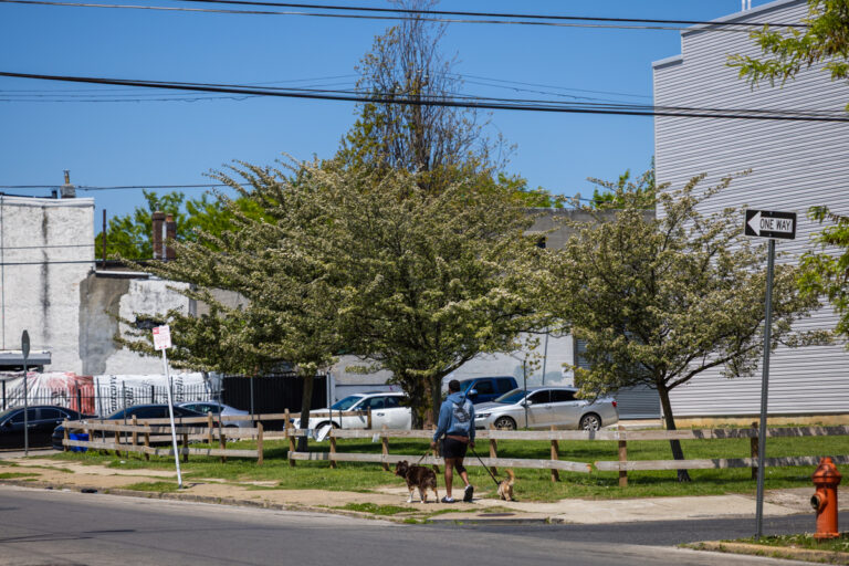 A vacant, city-owned lot in Philadelphia’s Norris Square neighborhood