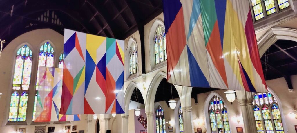 Banners created by artist Odili Donald Odita at Broad Street Love