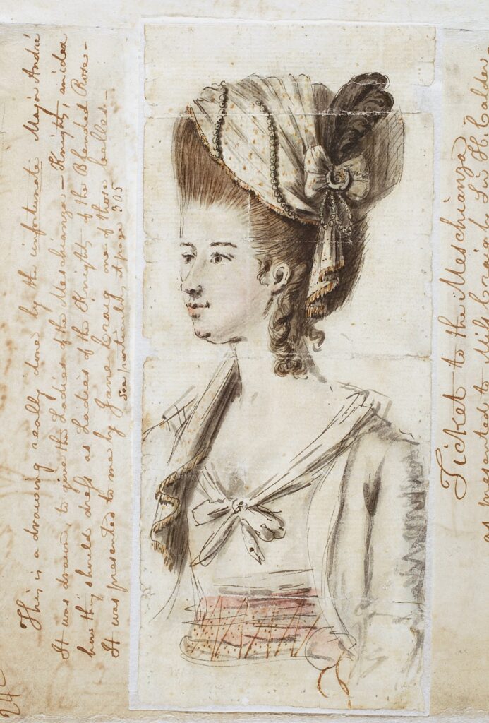 Illustration of proposed costume for women attending the Meschianza