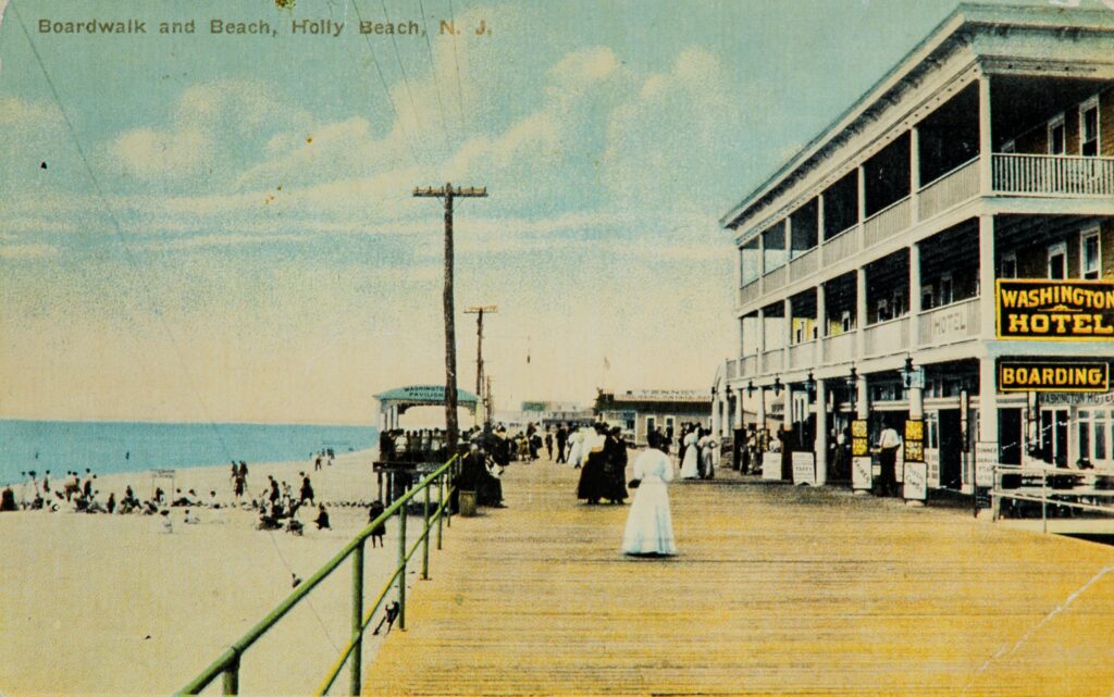 Holly-Beach-boardwalk-ca-1910 an old photo of Holly Beach and its boardwalk