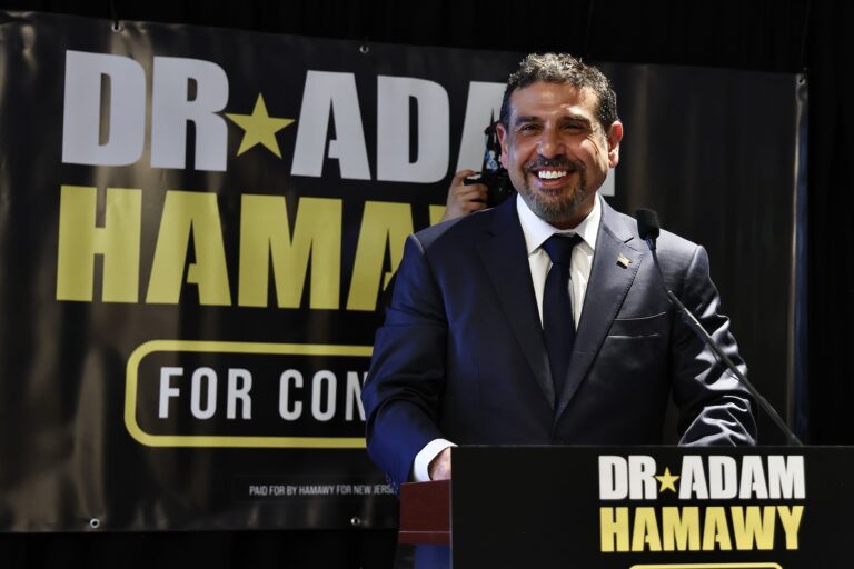 Adam Hamawy is seen at a Democratic primary victory celebration