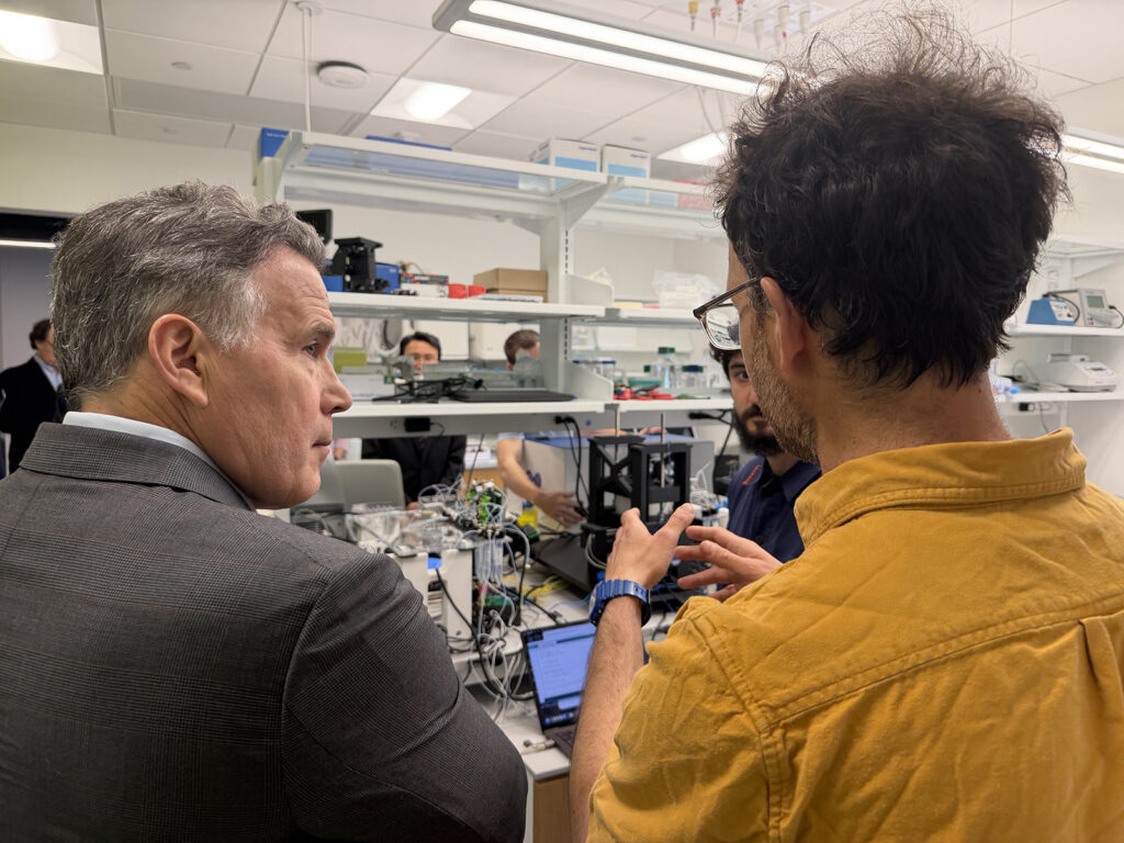 Bioengineering professor David Issadore explains cutting edge medical research happening at the University of Pennsylvania's AIRFoundry to Senator Dave McCormick.