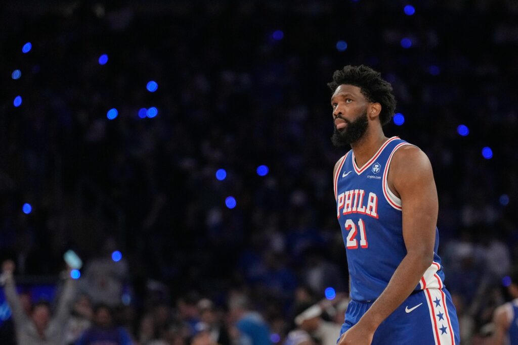 76ers Knicks Basketball Philadelphia 76ers' Joel Embiid