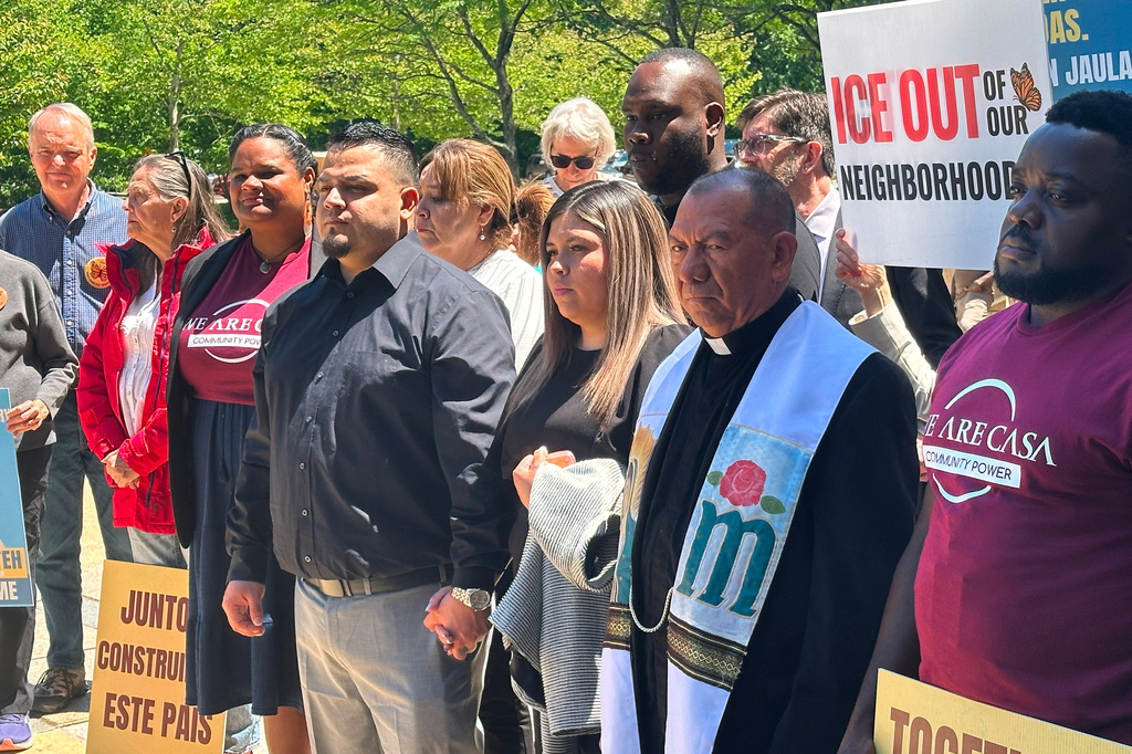 Deportation Error Abrego Garcia Kilmar Abrego Garcia and his wife, center, hold hands as people rally in support of him at a news conference outside federal court