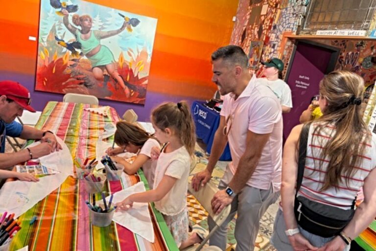 children and parents making art
