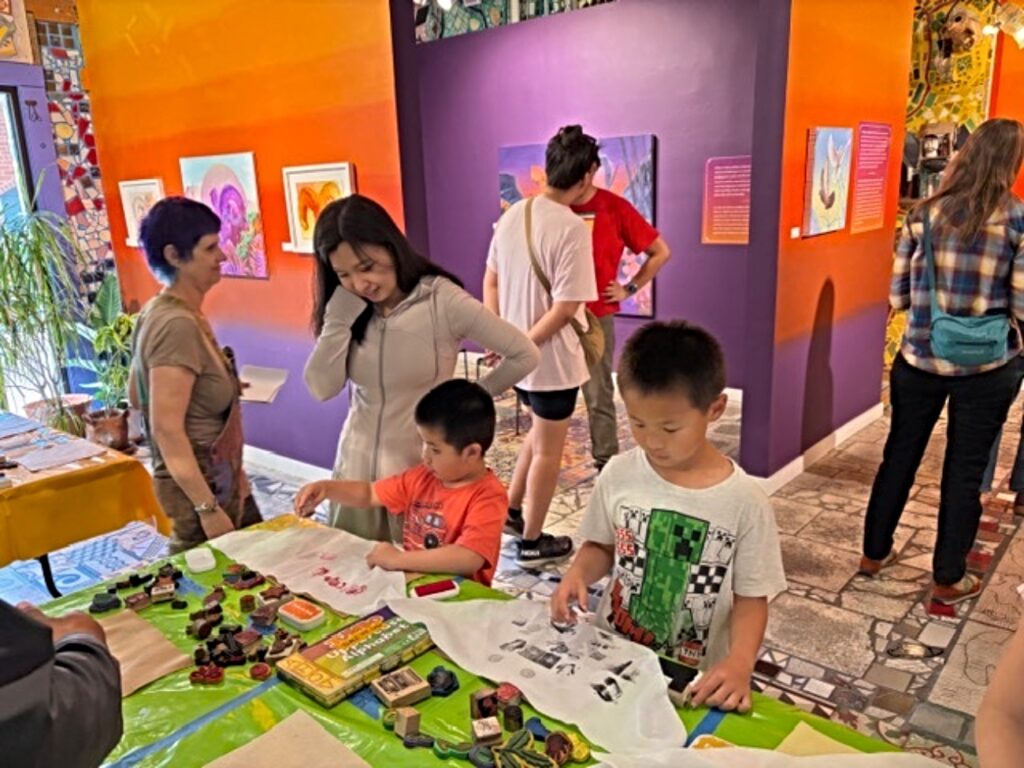 children and parents making art