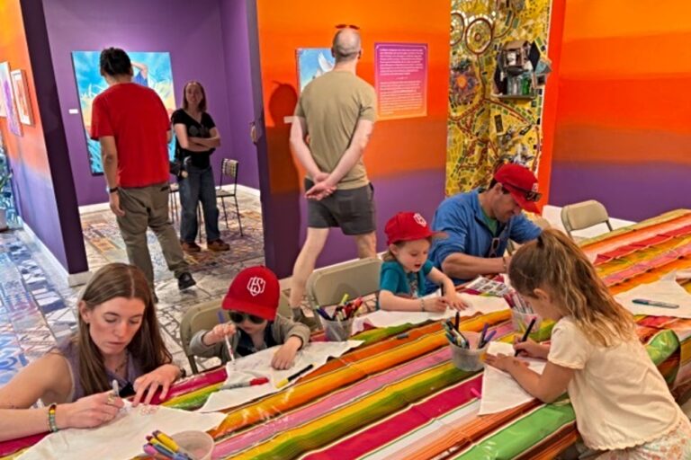 children and parents making art
