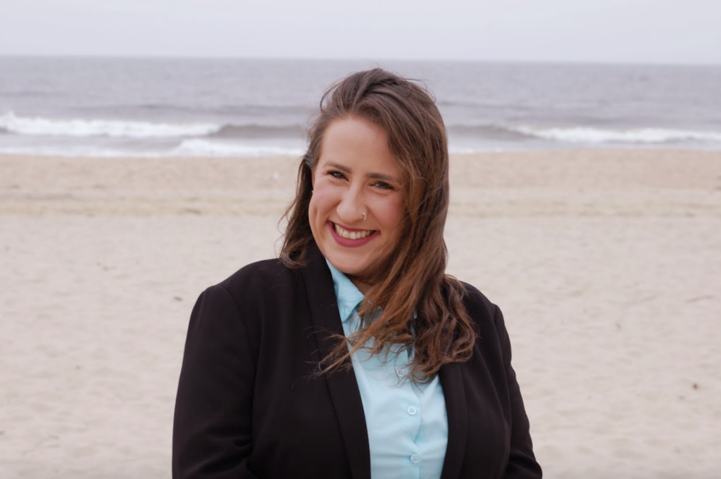 rachel-peace-new-jersey-primary-election-4th-congressional-district-060226 Rachel Peace poses for a photo in front of the Ocean