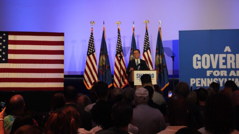 Josh Shapiro speaks to a crowd