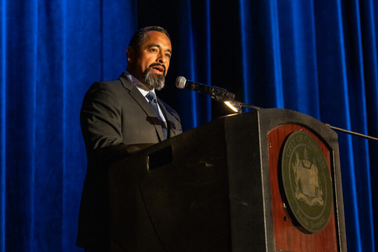 Camden Council President Angel Fuentes speaks at the State of the City address at Camden High School on June 3, 2026.
