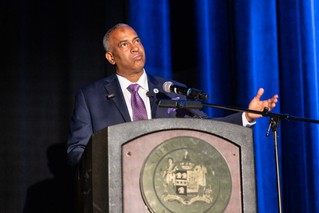 Camden Council President Angel Fuentes speaks at the State of the City address at Camden High School on June 3, 2026.Camden Council President Angel Fuentes speaks at the State of the City address at Camden High School on June 3, 2026.