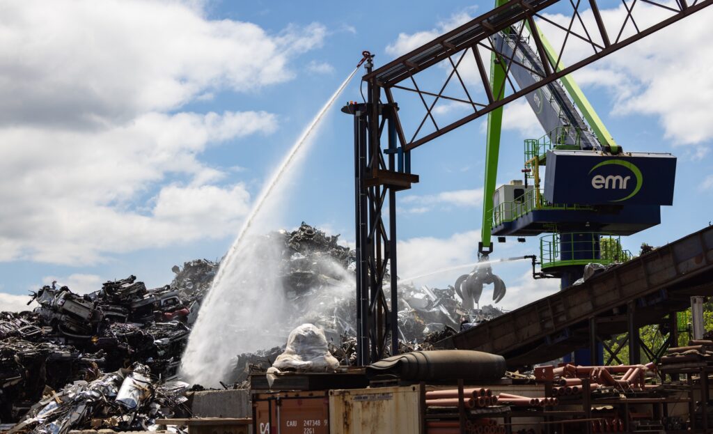 EMR, a scrap metal recycler in Camden, N.J., tests their new fire suppression system in May 2026.