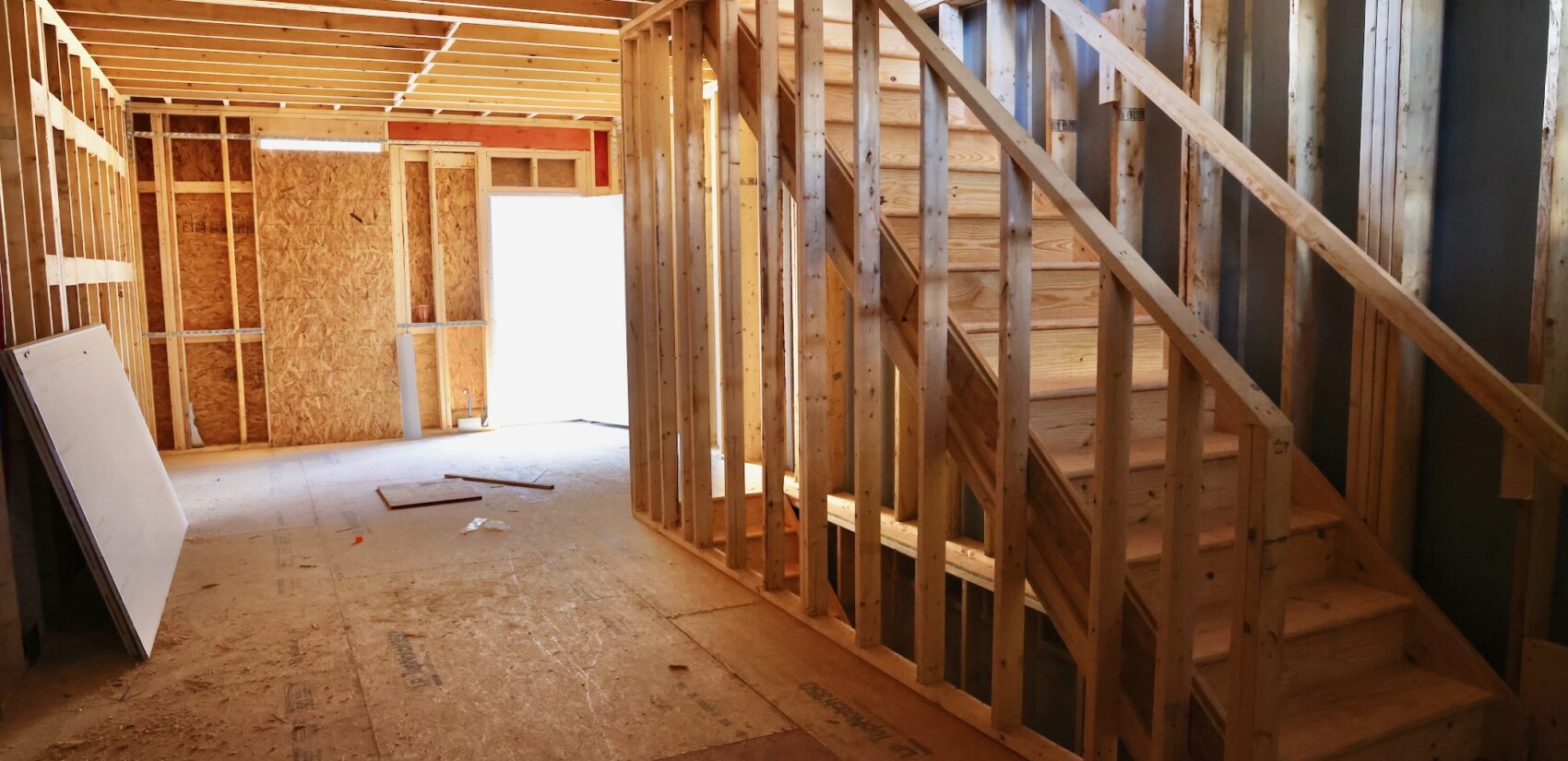 A house is being built at a construction site.