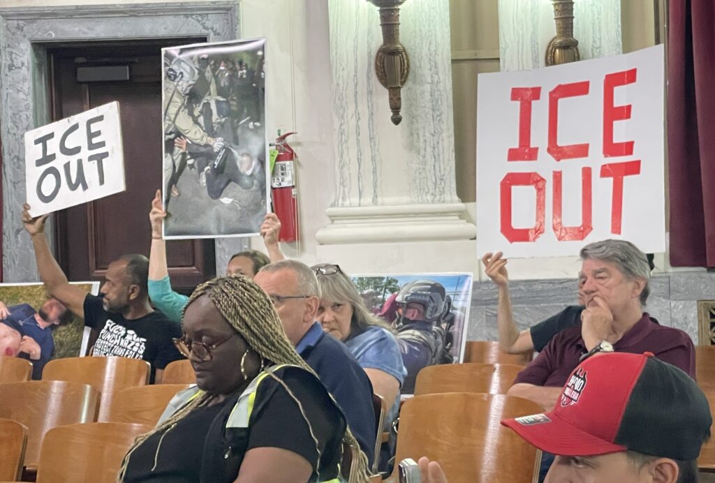 2026 06 04 k burns_Trenton City Council Meeting on ICE bill People sitting in the seats during a Trenton City Council hearing.