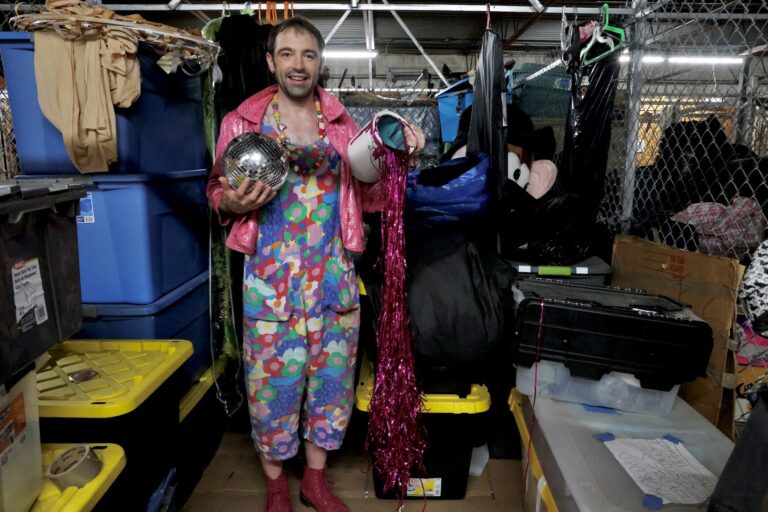 Rose Jarboe of the Bearded Ladies Cabaret goes through props