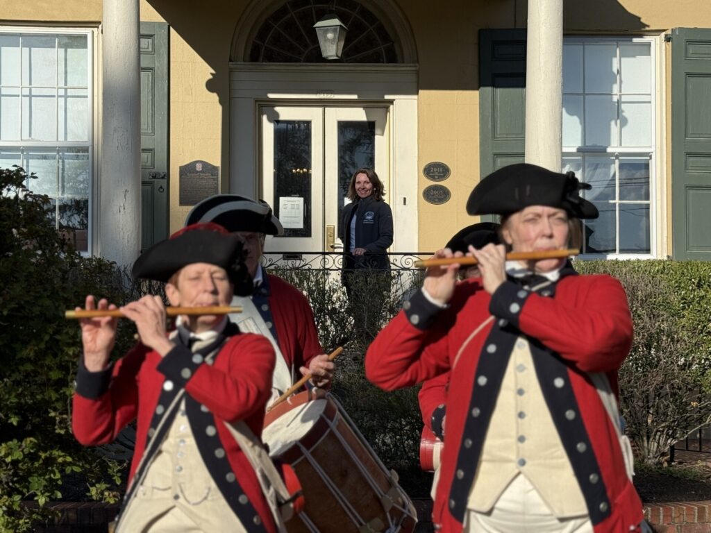 Bell 2 Revolutionary War reenactors play various instruments