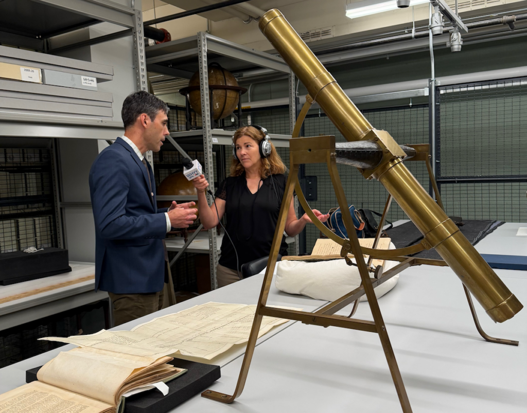 David Gary, Maiken Scott David Gary, the Associate Director of Collections at the American Philosophical Society, is showing Pulse Host Maiken Scott a telescope that was constructed by David Rittenhouse in the 18th Century. Rittenhouse used the telescope to track the Transit of Venus in 1769, just a few years before America declared independence from Great Britain.