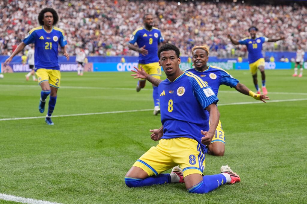 Curacao player celebrating after scoring a goal