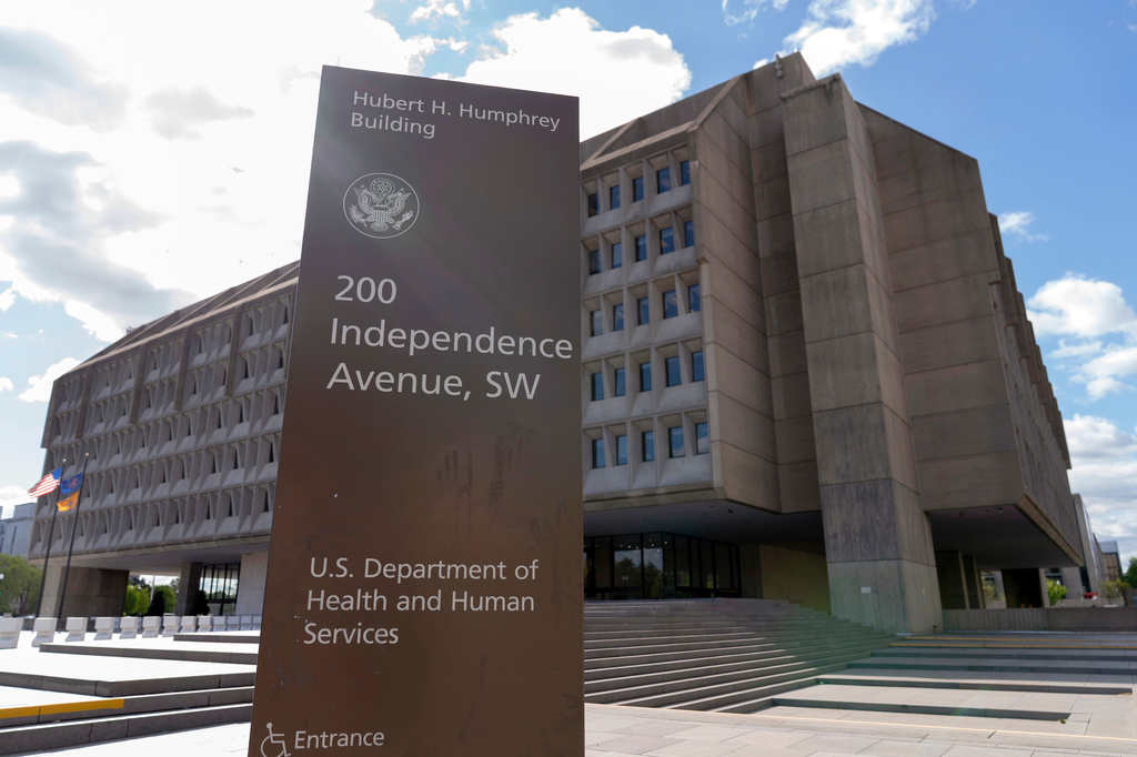FILE - The U.S. Department of Health and Human Services is seen in Washington on April 16, 2025. (AP Photo/Jose Luis Magana, File)