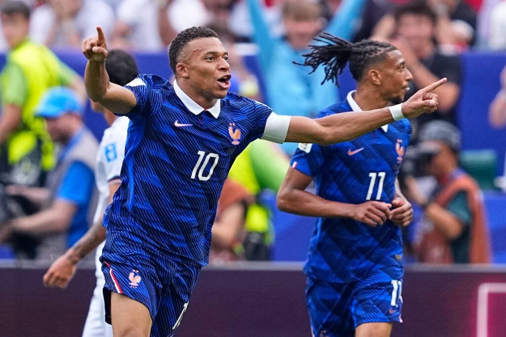 Iraq France WCup Soccer France's Kylian Mbappe (10) celebrates after scoring his team's first goal