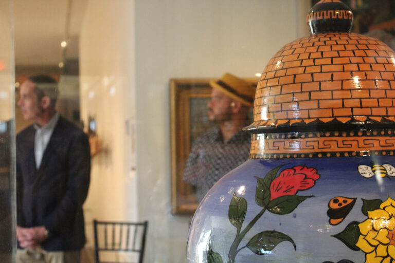 An intricately designed ceramic vase.