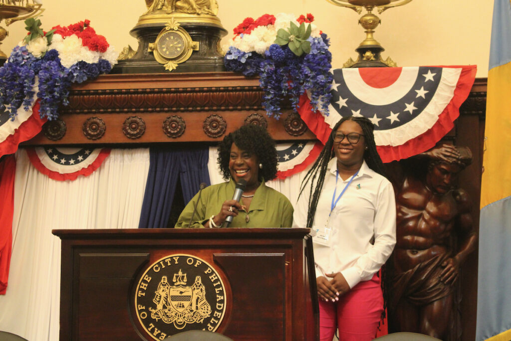 Philadelphia Mayor Cherelle Parker, left, and her counterpart